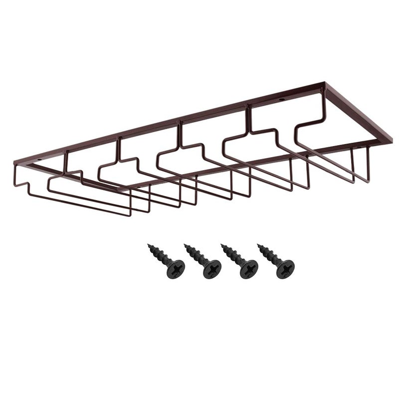 MOCOUM Wine Glasses Rack Under Cabinet Stemware Rack, Wine Glass Hanger Rack Wire Wine Glass Holder Storage Hanger for Cabinet Kitchen Bar (Brown, 5 Rows 1 Pack) - Image 2